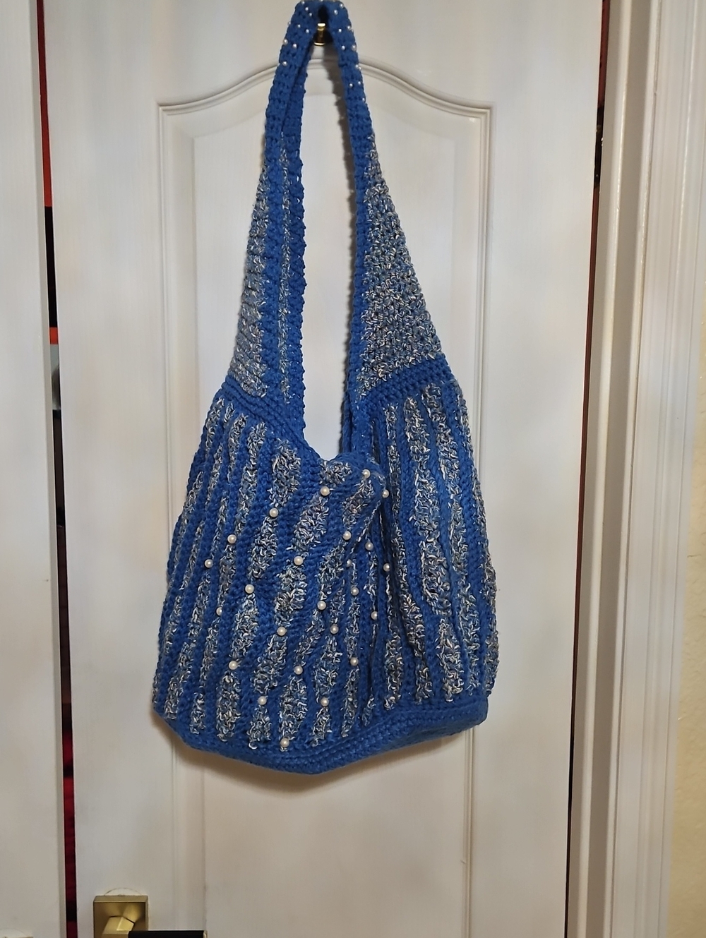 Handmade New Blue Beaded Crochet Shoulder Bag